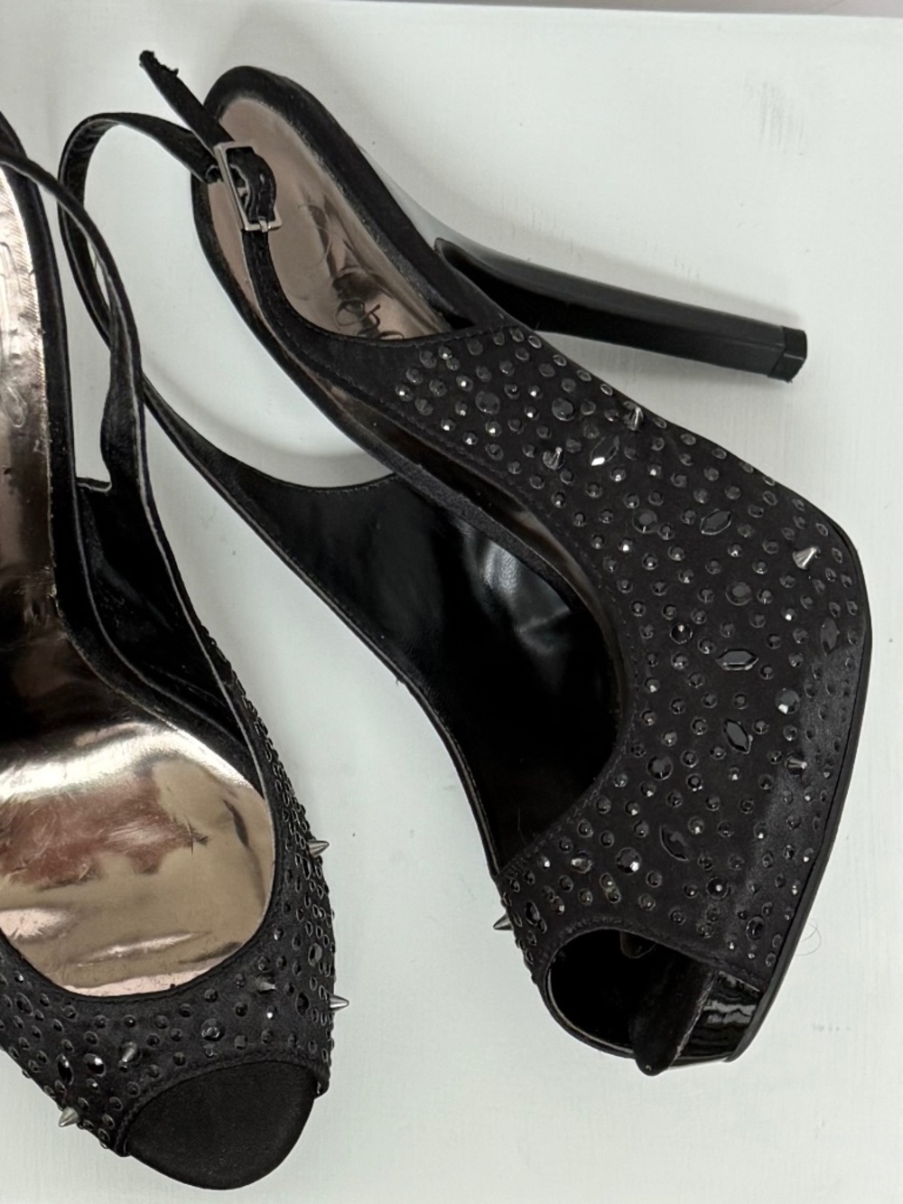 Fergie Spiked Studded Peep Toe Slingback Heels